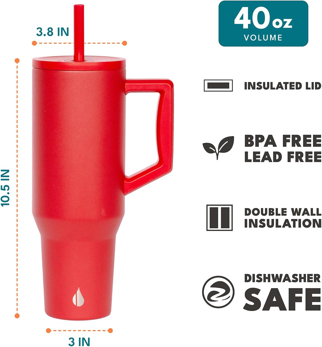 Elemental 32 oz 100% Leak Proof Tumbler with Handle & Straw - Stainless Steel Double Wall Insulated Tumbler for Hot and Cold Beverages - Travel Coffee Mug with Sip & Straw Lid - White - Colors A