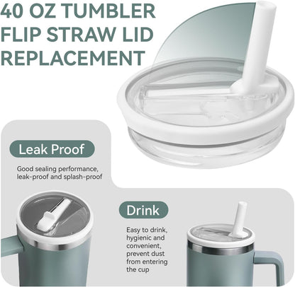 2-Pack Replacement Lids for Stanley Cup 40 oz Quencher with Straw, Spill Proof and Leak Resistant Tumbler Lids, BPA-Free Detachable Covers Compatible with Stanley H2.0, White + Black