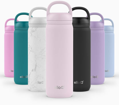 Ello Cooper 22oz Stainless Steel Water Bottle with Straw and Carry Handle, Double Walled and Vacuum Insulated Metal, Leak Proof Locking Lid with Soft Silicone Spout, Reusable, BPA Free, Lilac