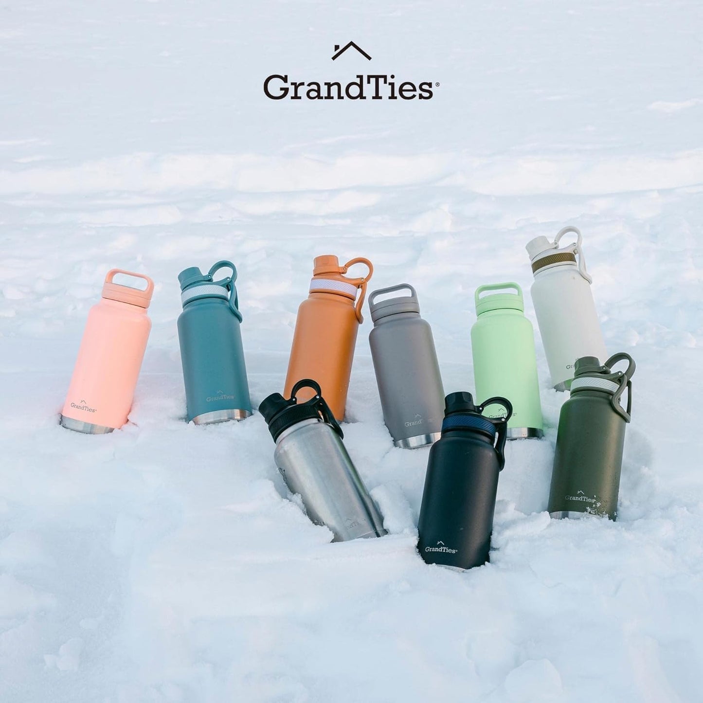 GRANDTIES 2 Lids Sports Stainless Steel Water Bottles – Wide Mouth Vacuum Insulated Reusable Leak Proof BPA-Free Travel Metal Canteen, Thermal Bottles for Men Women Gym (Ivory White 32 oz)