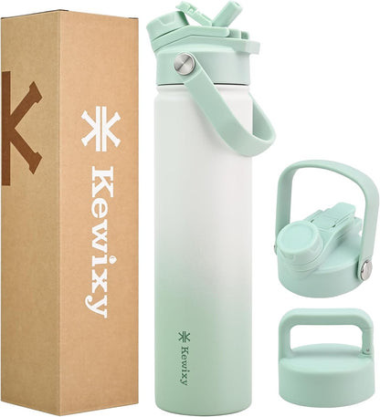 KEWIXY 32 oz Insulated Water Bottle, 2-in-1 Lid, Straw & Spout with Protected, Leak Proof, Keep Cold, Stainless Steel, Metal, Reusable, Handle, for Outdoor, Gym and School, 2 Lids, Blush Pink