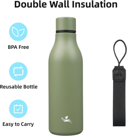 Konokyo Insulated Water Bottle with Strap,18 oz Double Wall Stainless Steel Vacuum Bottles Metal Water Flask,Macaron Green - Colors B