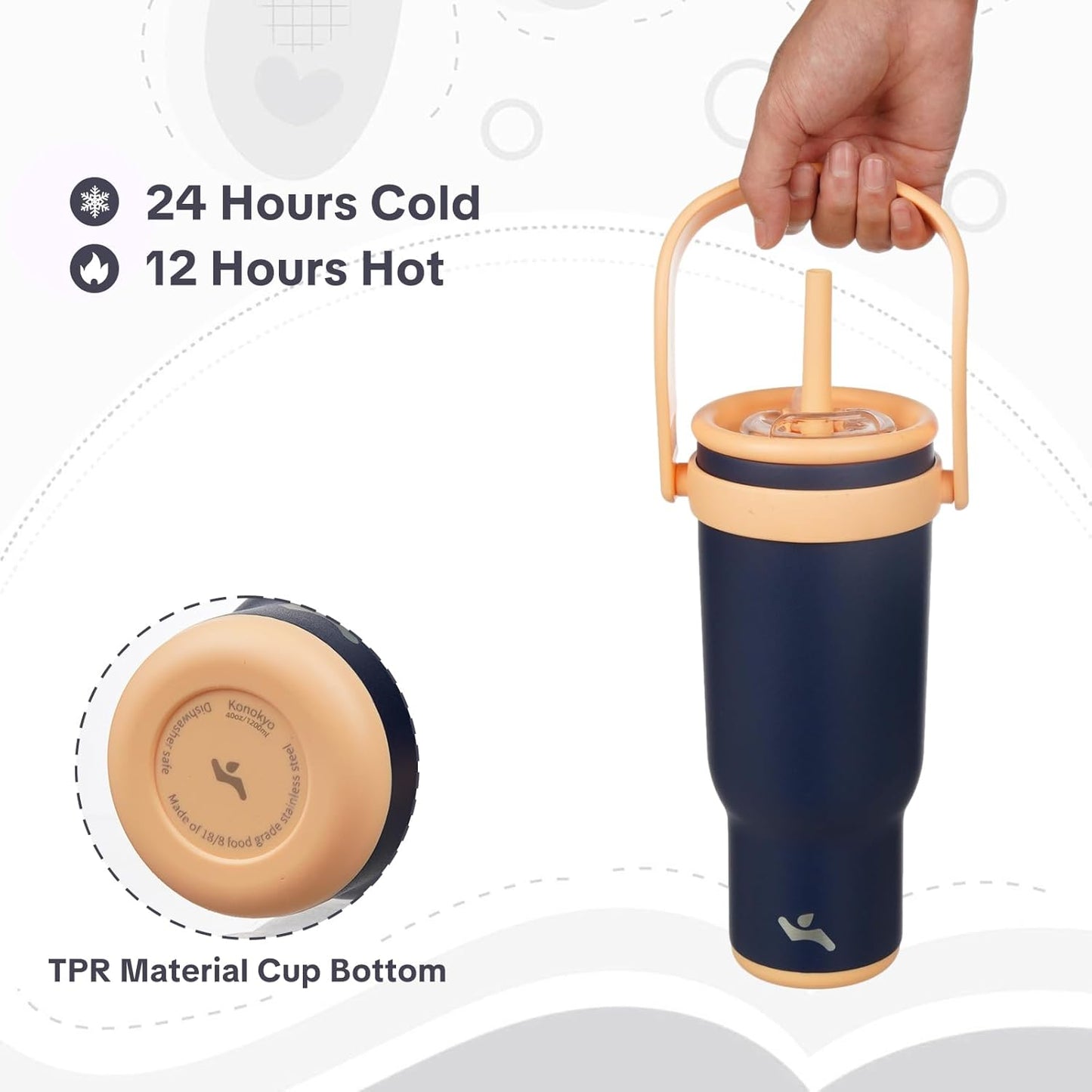 Konokyo 30 oz Tumbler with Side Handle, Insulated Water Bottle with Straw and 2 in 1 Lid, Stainless Steel Cup Travel Coffee Mug for Sports Office Gym,Purple
