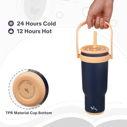 Konokyo 30 oz Tumbler with Side Handle, Insulated Water Bottle with Straw and 2 in 1 Lid, Stainless Steel Cup Travel Coffee Mug for Sports Office Gym,Purple