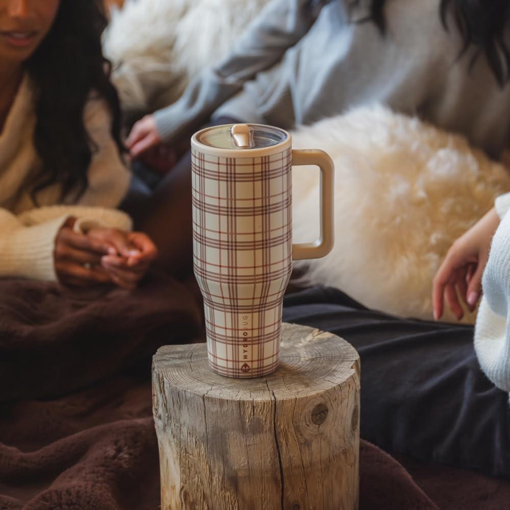 HydroJug Traveler - 40 oz Water Bottle with Handle & Flip Straw - Fits in Cup Holder, Leak Resistant Tumbler-Reusable Insulated Stainless Steel & Rubber Base - Gifts for Women & Men, Light Blue