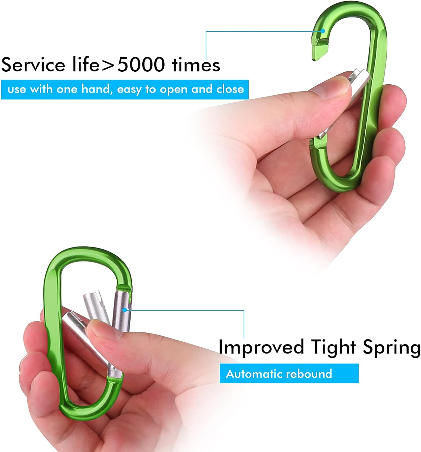 CampTek Carabiner Caribeaner Clip,3" Large Aluminum D Ring Shape Carabeaner with Keyring Keychain Hook