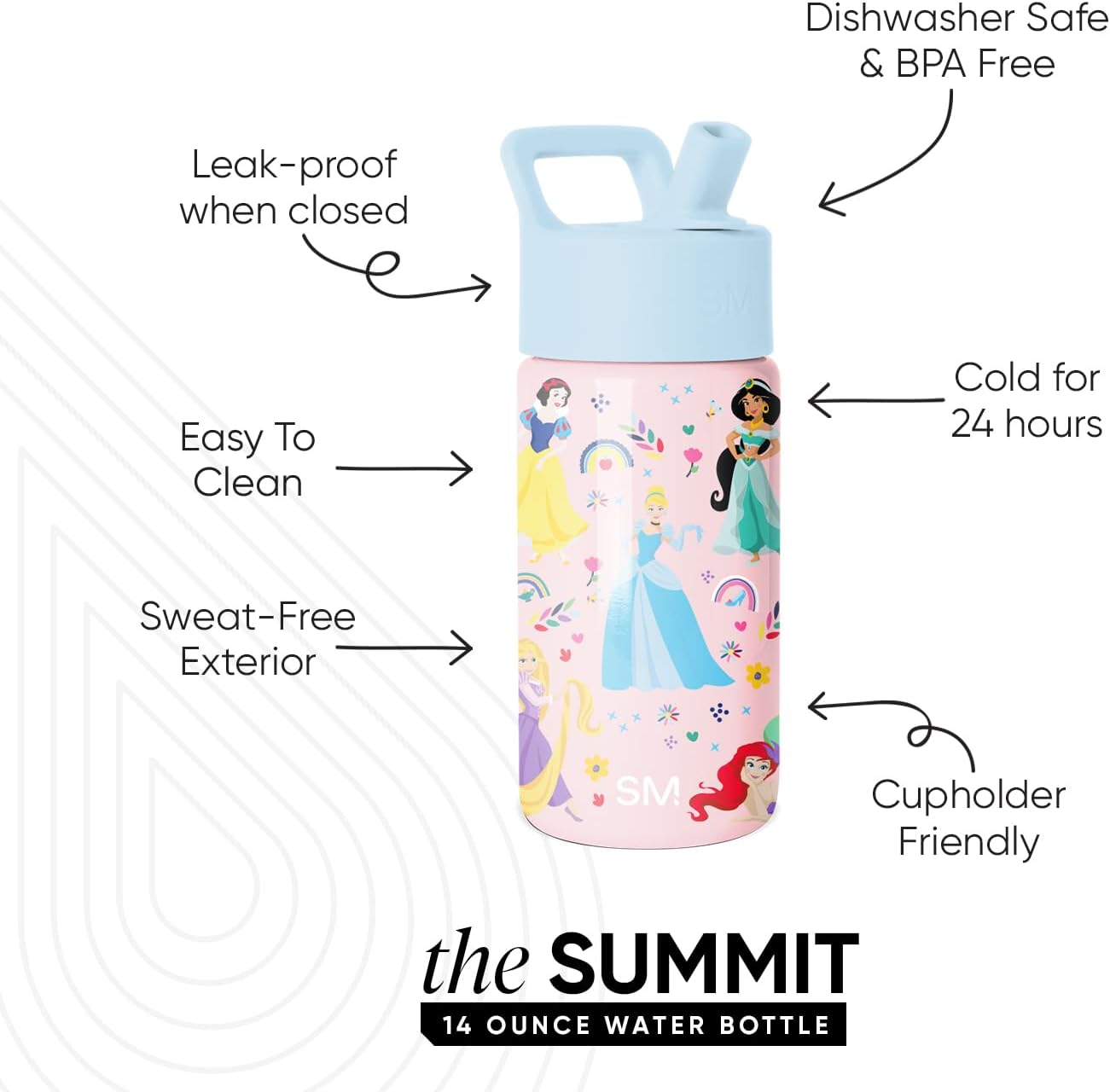 Simple Modern Disney Minnie Mouse Kids Water Bottle with Straw Lid | 14oz Insulated Stainless Steel Kids Tumbler & Spill Proof Toddler Cup for School, Girls, Boys | Summit | Minnie Mouse Fun - Colors B