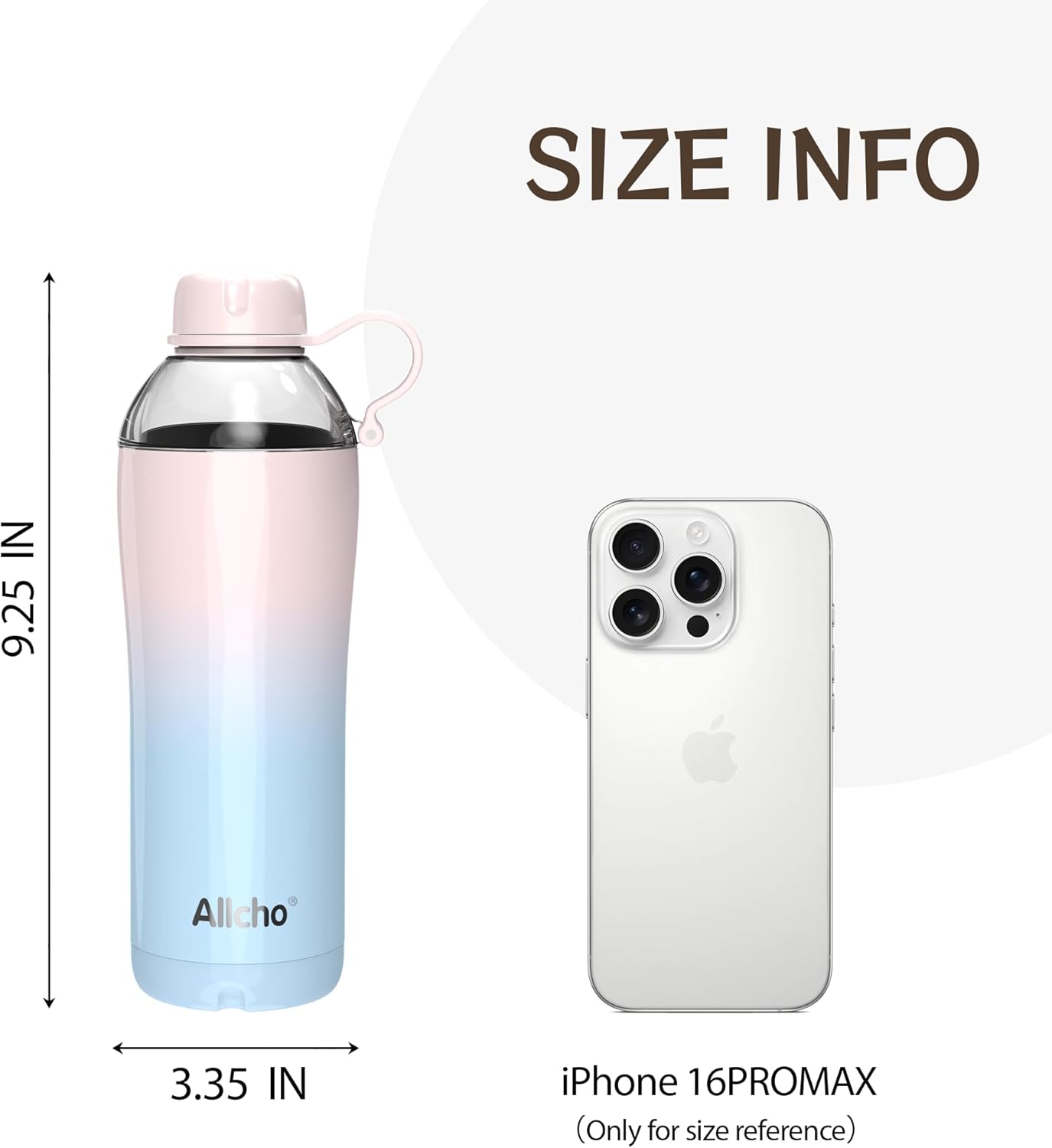 Allcho Insulated Water Bottle for Women, 18oz Stainless Steel Leak Proof Tumbler with 2 Lids, BPA-Free Tritan Chug & Straw Lid, Double Wall Vacuum Flask