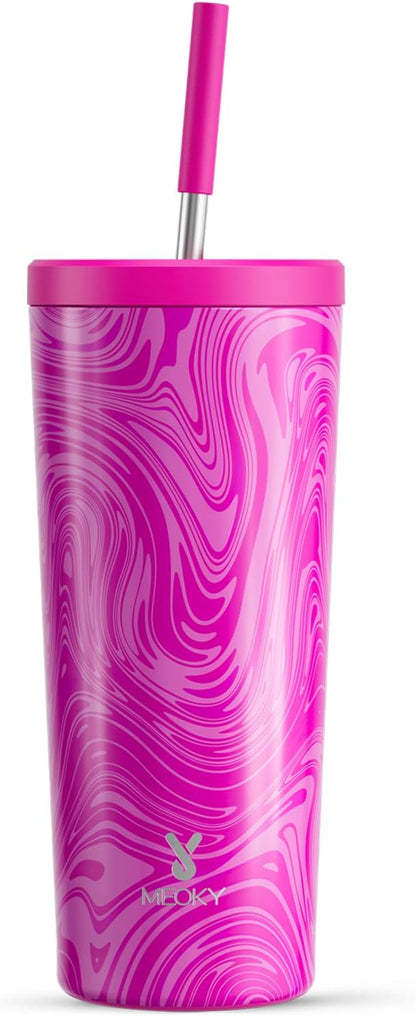 Meoky 24 oz Insulated Tumbler with Lid and Straw, Stainless Steel Vacuum Insulated Tumbler, Keeps Cold for 24 Hours, 100% Leak Proof, Fits in Car Cup Holder (Night)