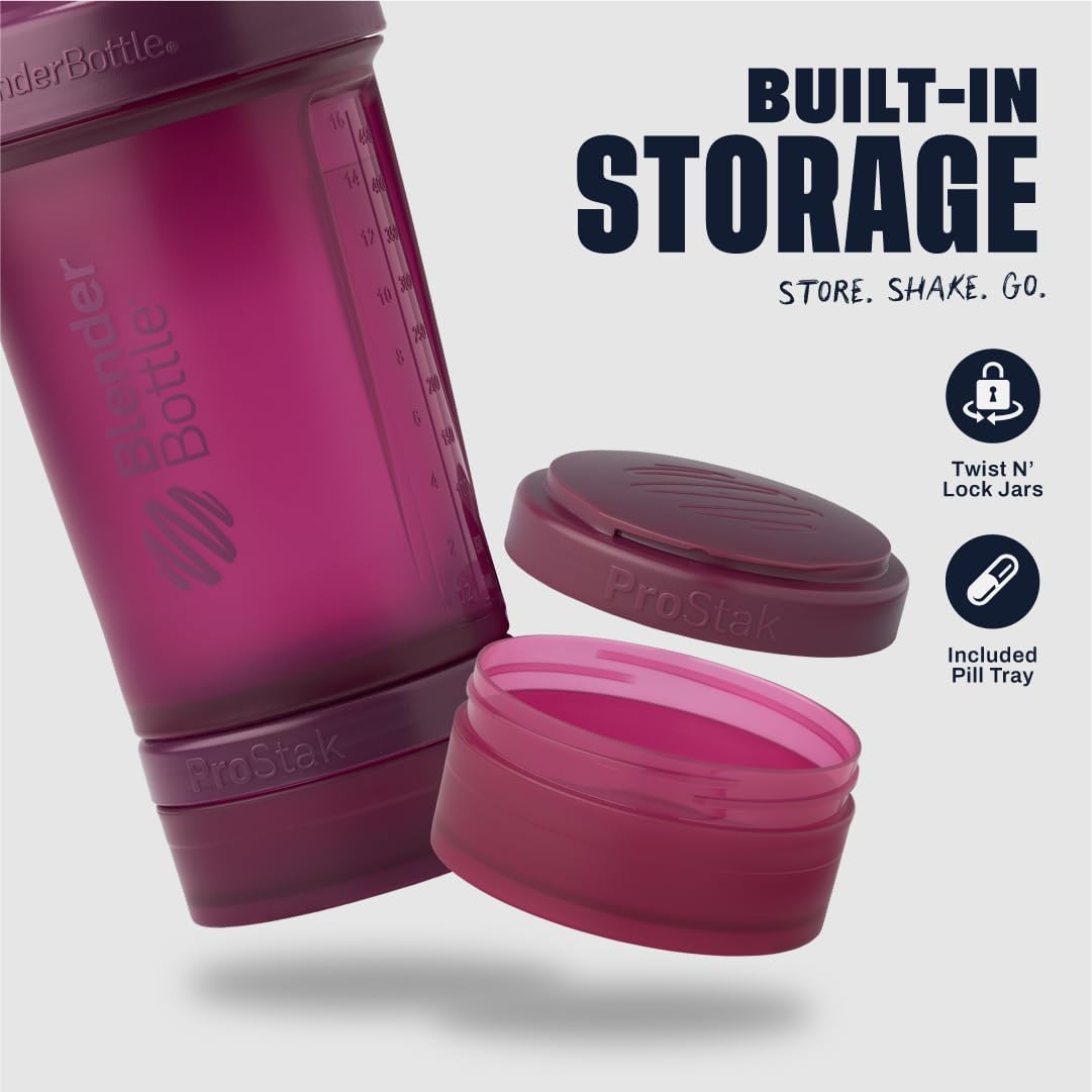 BlenderBottle Shaker Bottle with Pill Organizer and Storage for Protein Powder, Classic V2 ProStak System, 22-Ounce, Midnight Black
