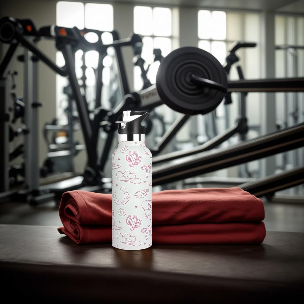 Pickleball Sport Water Bottle with Straw, Vacuum Insulated Stainless Steel Thermal Drinking Travel Mug Cups For Gym Fitness Camping-20oz/600ml