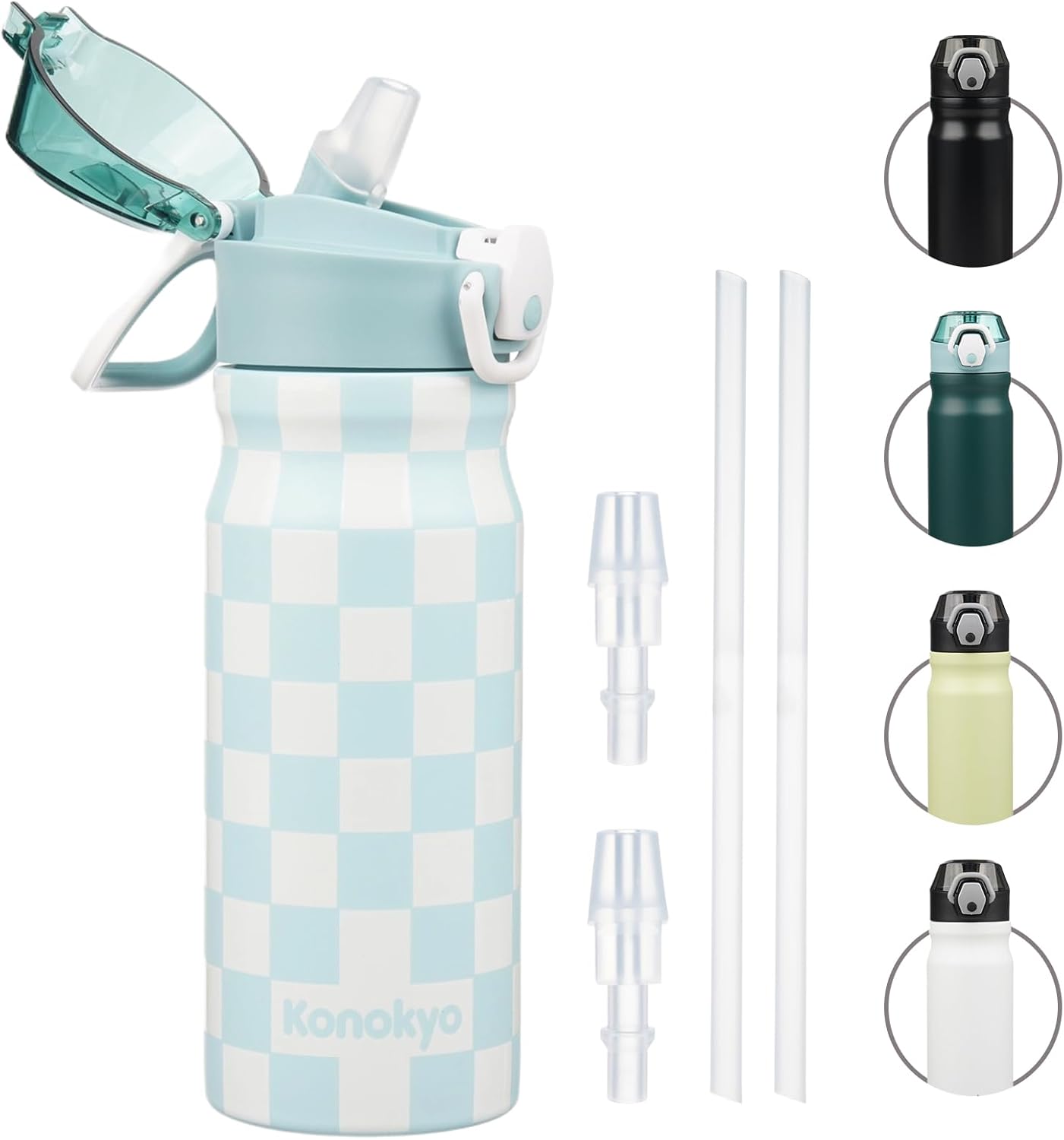 Konokyo 18 oz Insulated Water Bottle with Straw Lid, Stainless Steel Vacuum Sports Water Bottle, Leak-Proof Reusable Metal Flask with Carry Loop, BPA-Free Travel Bottle for Gym, School, Office