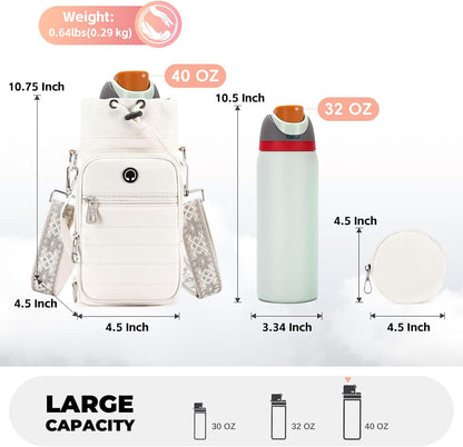 Water Bottle Carrier Bag with Strap, Sling Bag for Walking, Hiking, Cycling, Black, 40 Ounces