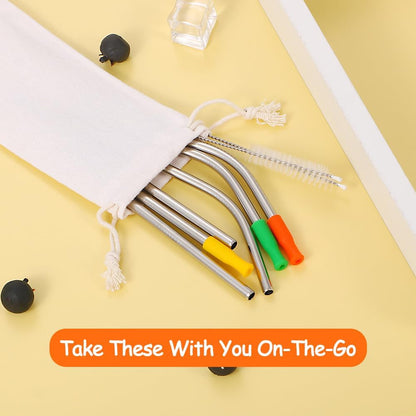 Lazycorner 16 Pcs Metal Straw Reusable 8.5" 10.5" 6mm Stainless Steel Straws for Tumblers 20oz-32oz, Rainbow Drinking Straws with Silicone Tips, 4 Straw Cleaner Brush, 1 Travel Case
