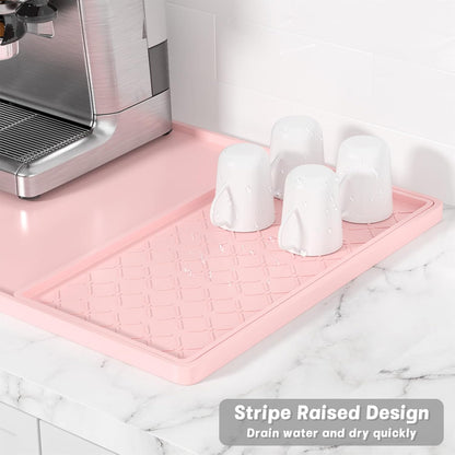 Rnivvi Silicone Coffee Mat, 16" x 24" Waterproof Raised Edge Coffee Bar Mats for Espresso Machine Station Accessories, Heat Resistant Detachable Dish Drying Pad for Kitchen Counter, Dish Rack, Green