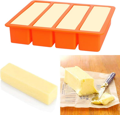 Large and Long Ice Cube Tray 2 Pack Silicone Freezing Container Sticks with Lid for Whiskey, Water Bottle, Food Leftovers and Baking (2pack Orange)