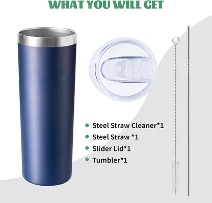 20 oz Skinny Tumblers with Lid and Straw,Stainless Steel Vacuum Insulated Tumbler Cup Double Wall Travel Coffee Mug, Thermal Water Tumbler for Hot and Cold Drinks(Rose Gold,1)