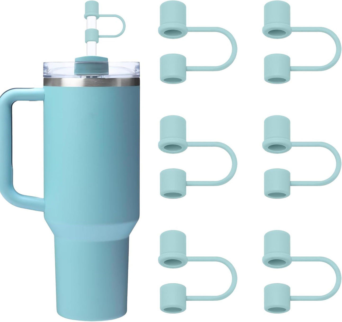6PCS Silicone Straw Covers Cap Compatible with Stanley Cup 30&40oz Tumbler with Handle 10mm Straw Toppers，Straw Tips Lids Dust-Proof Reusable for Stanley Cup Accessories (White)