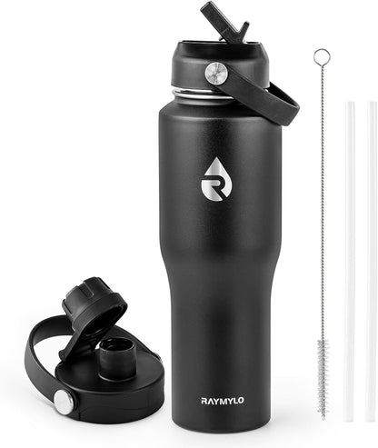 RAYMYLO 40 oz Insulated Water Bottle with Straw fit in Car Cup Holder, Triple Wall Vacuum Stainless Steel(Cold 48 hrs, Hot 24 hrs), Leakproof & Non-BPA, Hydro Travel Flask with Straw and Spout Lid
