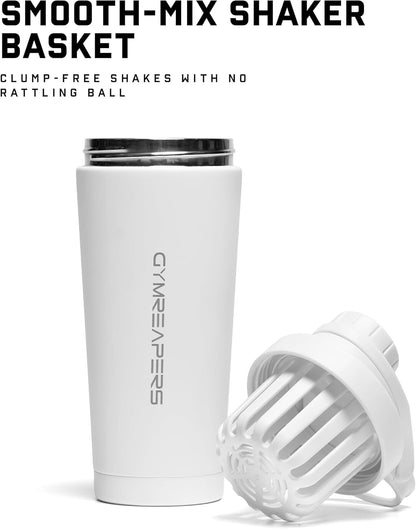 Gymreapers Stainless Steel Protein Shaker Bottle - Double Wall Insulated, Leak Proof, BPA-Free Metal Vacuum Blender Cup For Gym, Sports, Pre & Post-Workout Cold Hydration - 26 OZ (Black)