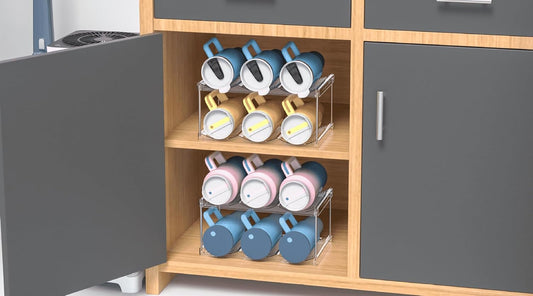 IEEK 3 Tier Stackable Wine and Water Bottle Holder Free-Standing Fridge Wine Bottle Organizers Clear Plastic Water Bottle Holder for Cabinet,Refrigerator,Pantry,Kitchen Countertops,Holds 9 Bottles