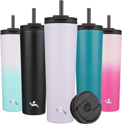 Konokyo 30 OZ Insulated Tumbler with Lid and 2 Straws Stainless Steel Water Bottle Vacuum Travel Mug Coffee Cup,Pastel Sunset