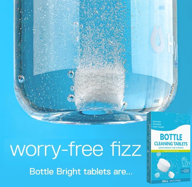 30 Pack Bottle Bright Cleaning Tablets,Water Bottle Cleaner,Removing Limescale and Tea Stains,For Water Bottle,Coffee Pot,Glass,Tumbler,Stainless,Also Can Clean Dentures,It's Multipurpose Cleaner