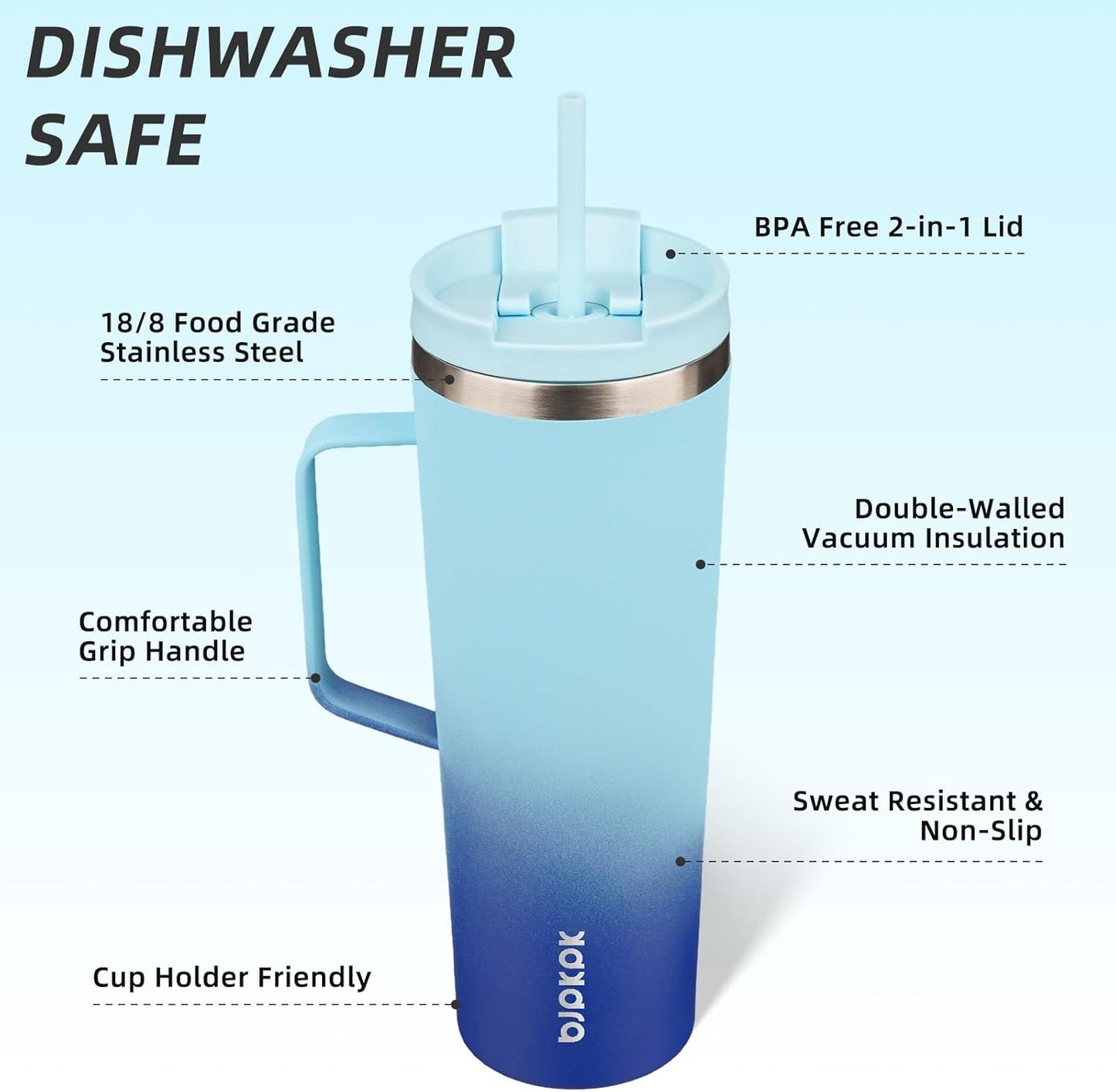 BJPKPK Insulated Tumbler with Handle, 18oz Insulated Tumblers with Lid and Straw, Stainless Steel Metal Water Bottles, Coffee Travel Mugs, Cups, Marshmallow