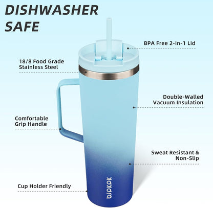 BJPKPK Insulated Tumbler with Handle, 18oz Insulated Tumblers with Lid and Straw, Stainless Steel Metal Water Bottles, Coffee Travel Mugs, Cups, Marshmallow