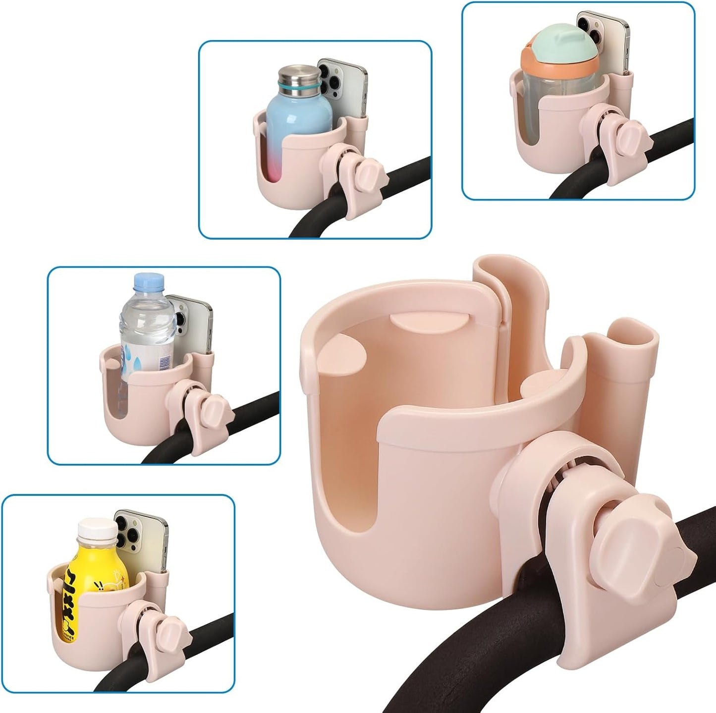 Accmor Stroller Cup Holder with Phone Holder, Bike Cup Holder, Universal Cup Holder for Uppababy Nuna Doona Strollers, 2-in-1 Cup Holder for Walker, Wheelchair, Scooter - Colors A