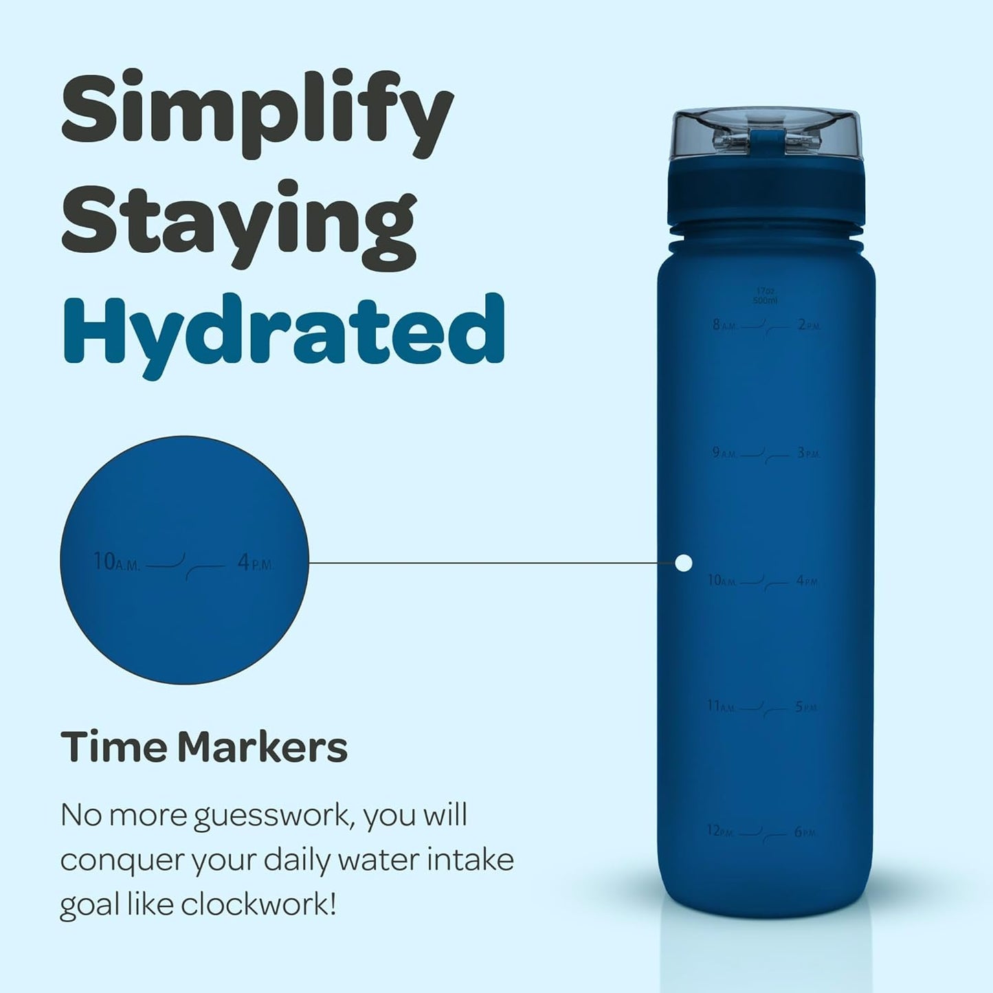 Hydracy Water Bottle with Time Marker -Large BPA Free Water Bottle & No Sweat Sleeve -Leak Proof Gym Bottle with Times to Drink - Ideal for Fitness Sports & Outdoors