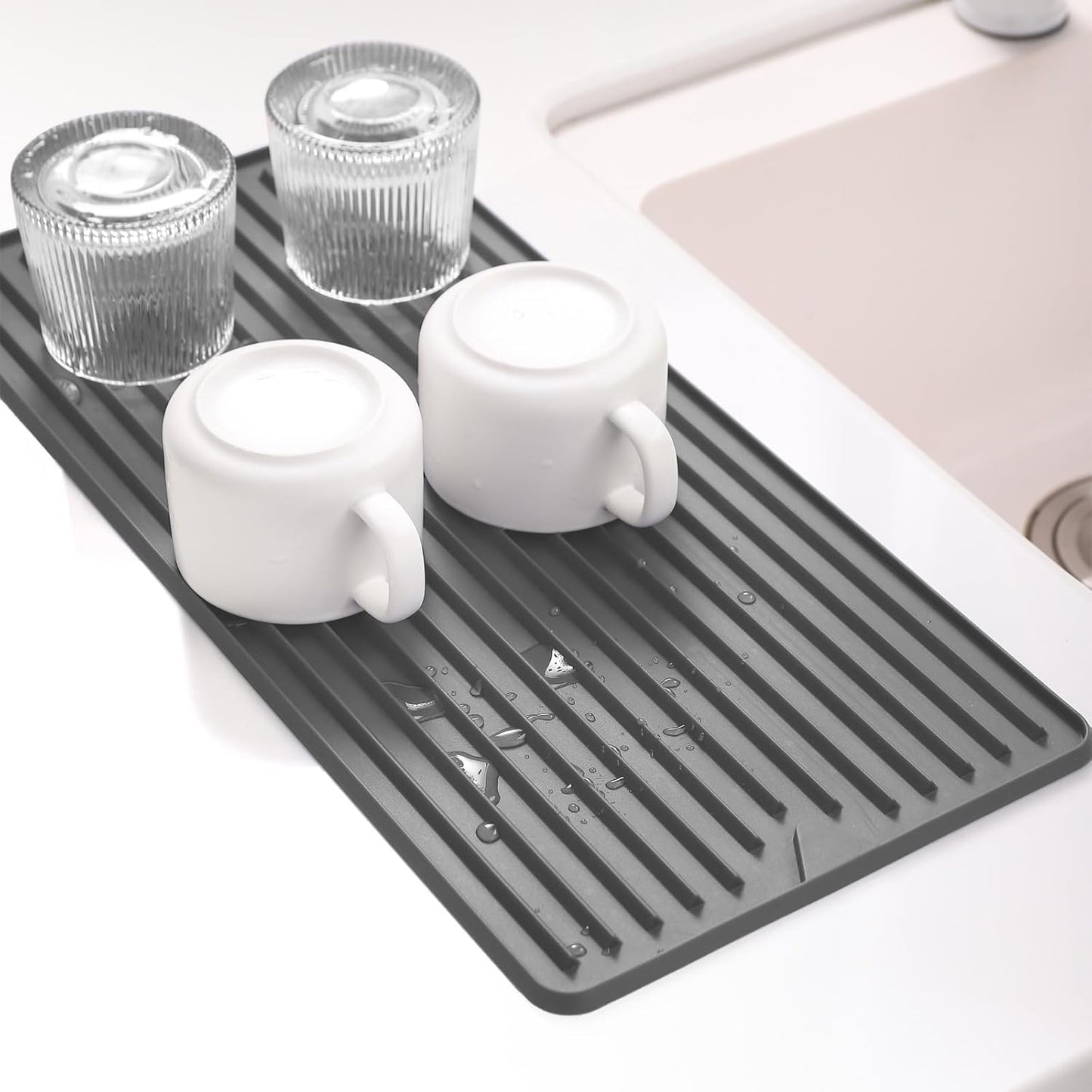 Dish Drying Mat, Mini Silicone Drying Mat for Kitchen Counter, Heat Resistant Silicone Mat for Countertop Protector, Super Thick Non-Slip Dish Drying Pad for Coffee Cup/Bottle/Glassware