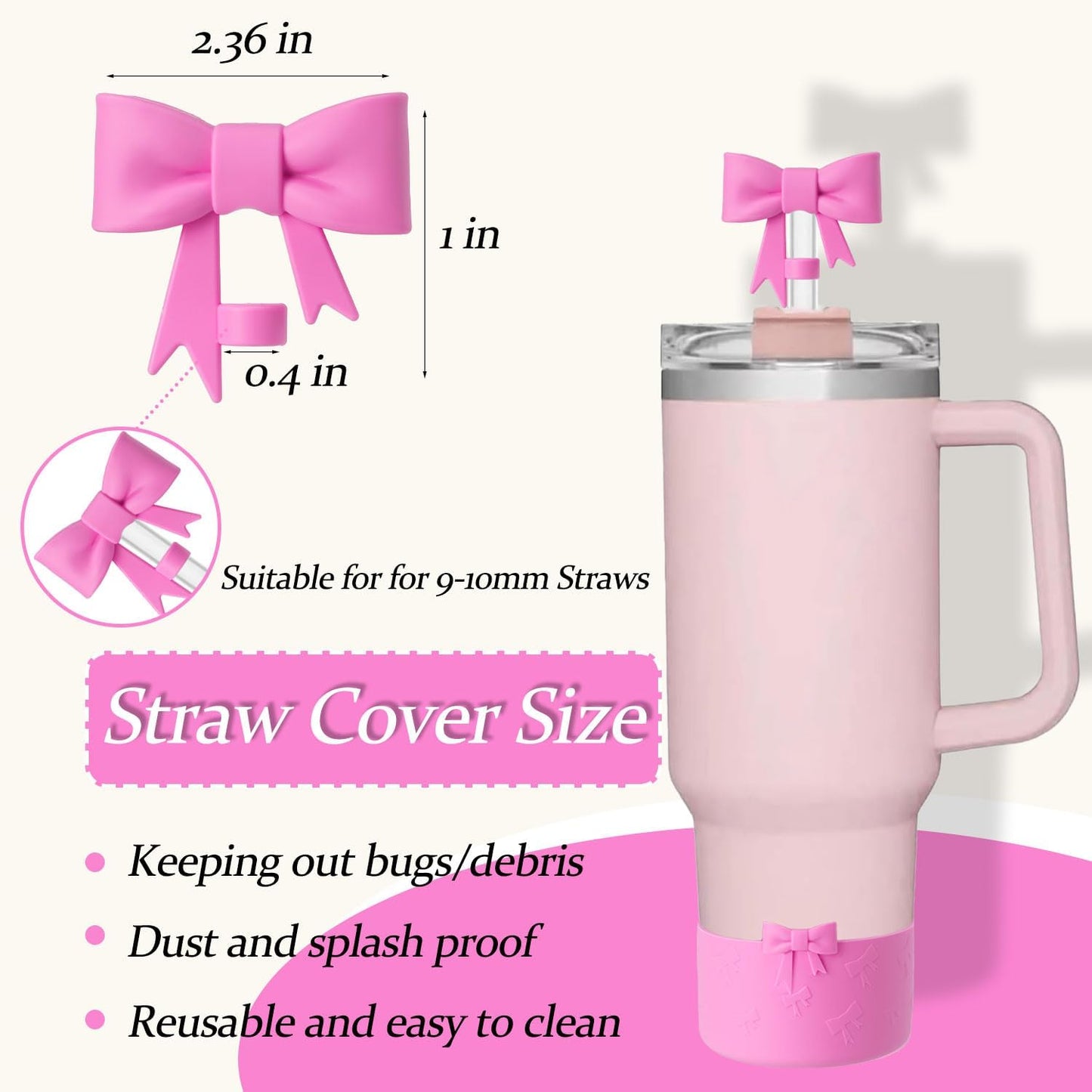 Bow Silicone Protective for Stanley Boot for 20/30/40Oz, 2 Pack for Stanley Cup Accessories Compatible 12-24Oz for Hydroflask Boot and More (Pink Set)