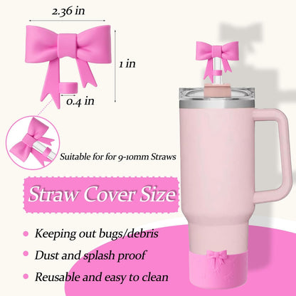 Bow Silicone Protective for Stanley Boot for 20/30/40Oz, 2 Pack for Stanley Cup Accessories Compatible 12-24Oz for Hydroflask Boot and More (Pink Set)