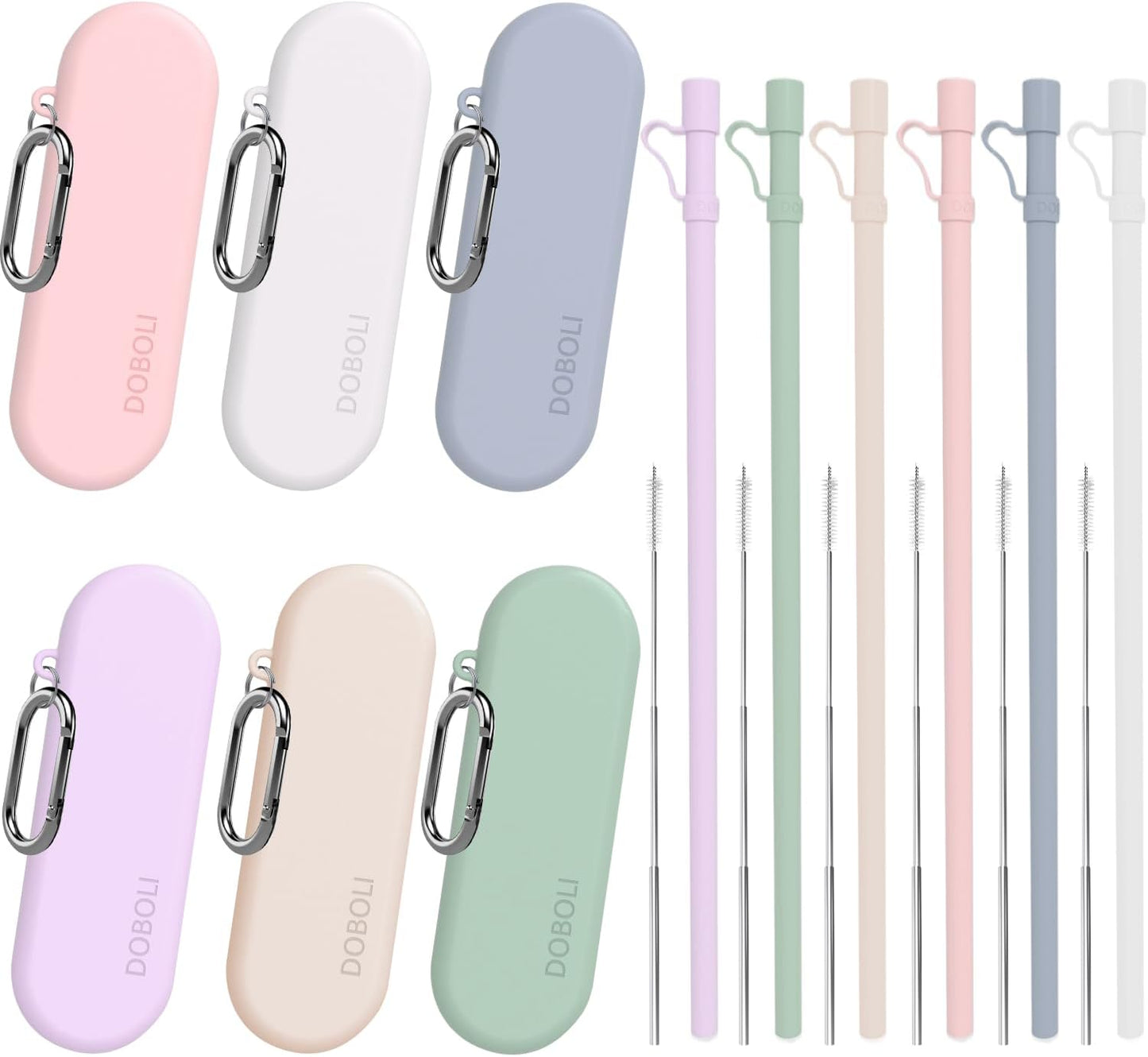 Doboli Reusable Straws with Case,12 inch Long Silicone Reusable Straws with Case, Portable Straw Foldable Drinking Travel Straw, Compatible with Stanley Owala 40 oz 30 oz Cup Tumbler 3 Set