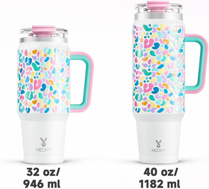 Meoky 32 oz Tumbler with Handle, Insulated Tumbler with Lid and Straw, Stainless Steel Travel Mug, Keeps Cold for 24 Hours, 100% Leak Proof, Fits in Car Cup Holder (Night)