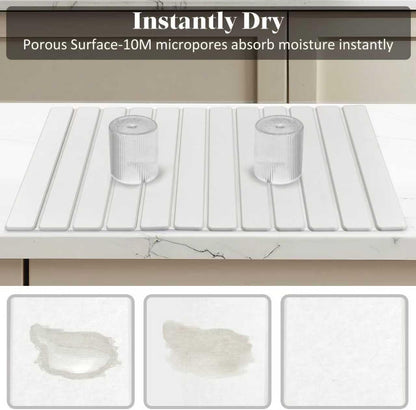 Extra Large Stone Dish Drying Mat for Kitchen Counter, Foldable Quick Dry Dish Drying Mats, Absorbent Diatomaceous Earth Stone Drying Mats for Plate Rack Bottles Cups (Gray Marble 28"×16" & 8"x4")