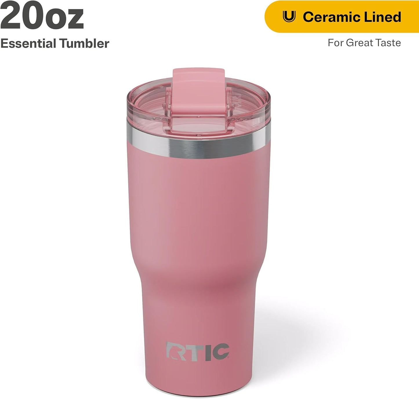 RTIC 20oz Essential Tumbler with Lid, Ceramic Lined, Insulated, Stainless Steel, Metal, Double Wall Vacuum-Insulation, Travel Cup for Iced Coffee, Tea, Hot and Cold Drink, Graphite