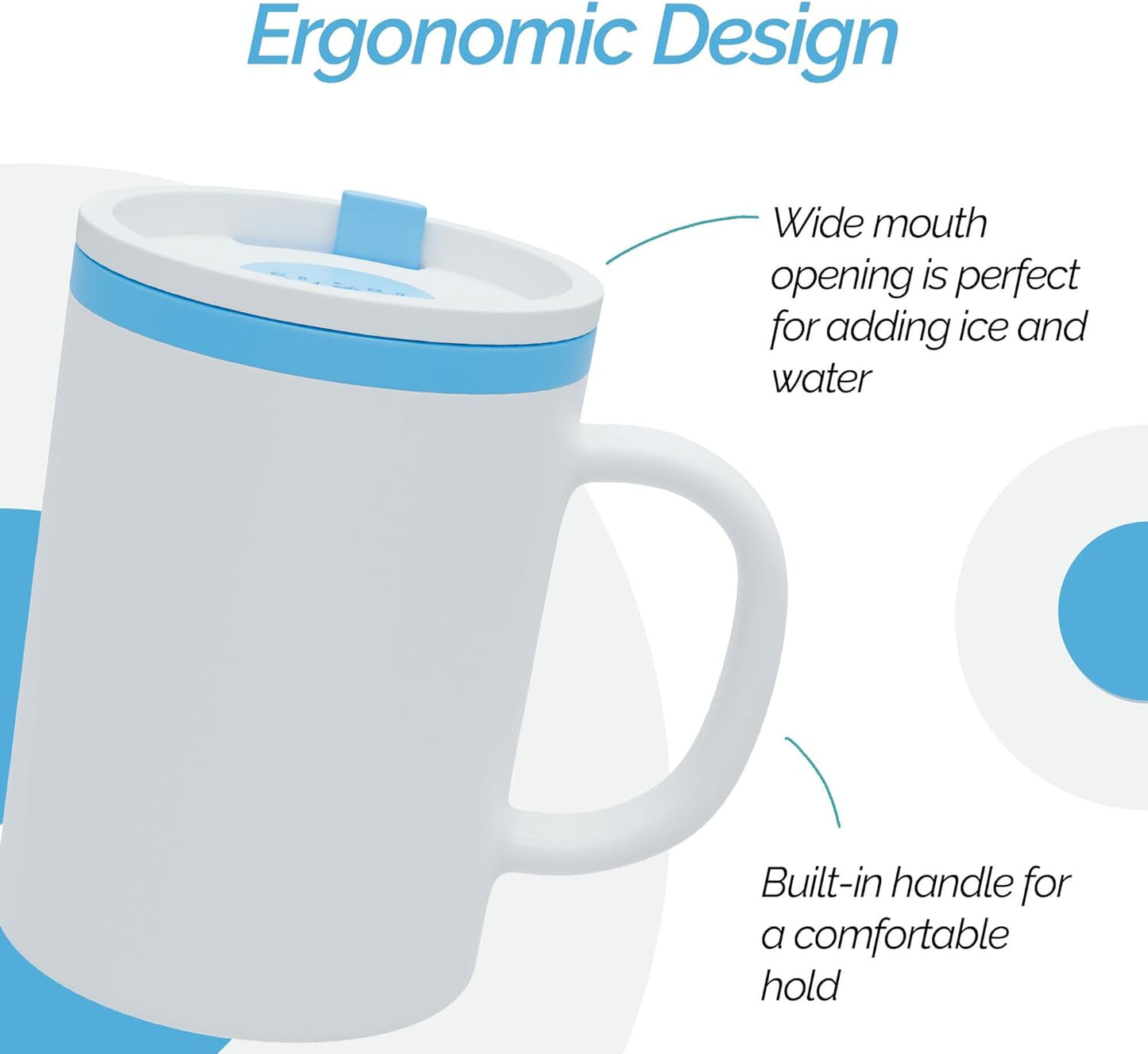 Copco Iconic 16oz Double Wall Insulated Desk Mug with Lid & Handle, Set of 2, BPA-Free Reusable Plastic, Spill-Resistant, Microwave & Dishwasher Safe, Wide Mouth (Grey)