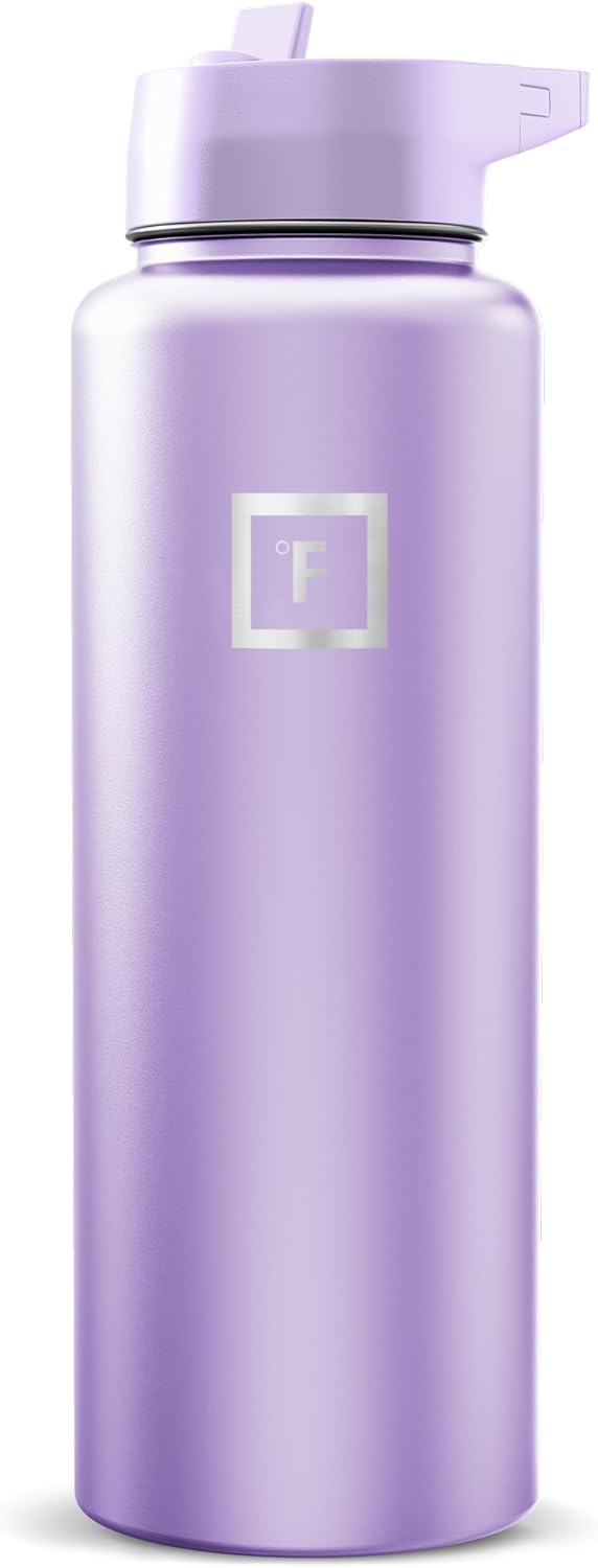 IRON °FLASK Camping & Hiking Hydration Flask with Straw, Wide Mouth Insulated Stainless Steel Sports Water Bottle - 40 oz Midnight Black