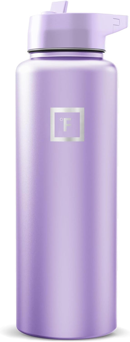 IRON °FLASK Camping & Hiking Hydration Flask with Straw, Wide Mouth Insulated Stainless Steel Sports Water Bottle - 40 oz Midnight Black