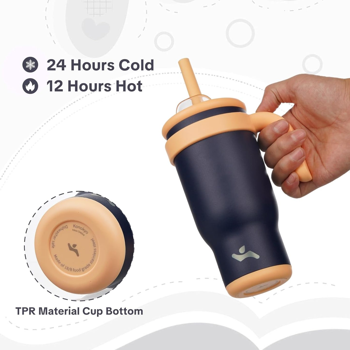 Konokyo 30 oz Tumbler with Side Handle, Insulated Water Bottle with Straw and 2 in 1 Lid, Stainless Steel Cup Travel Coffee Mug for Sports Office Gym,Purple