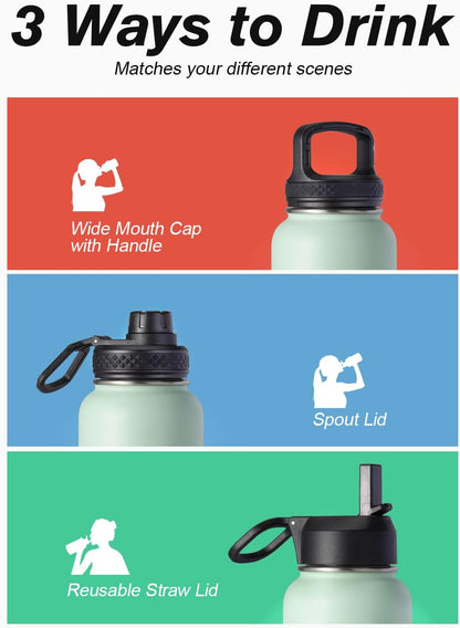 Half Gallon Water Bottle Insulated with Straw & 3 Lids, Coolflask 64 oz Water Jug Large Metal Stainless Steel Wide Mouth for Sports, Gym or Office, Non-BPA Keep Cold 48H Hot 24H, Samurai Cyan