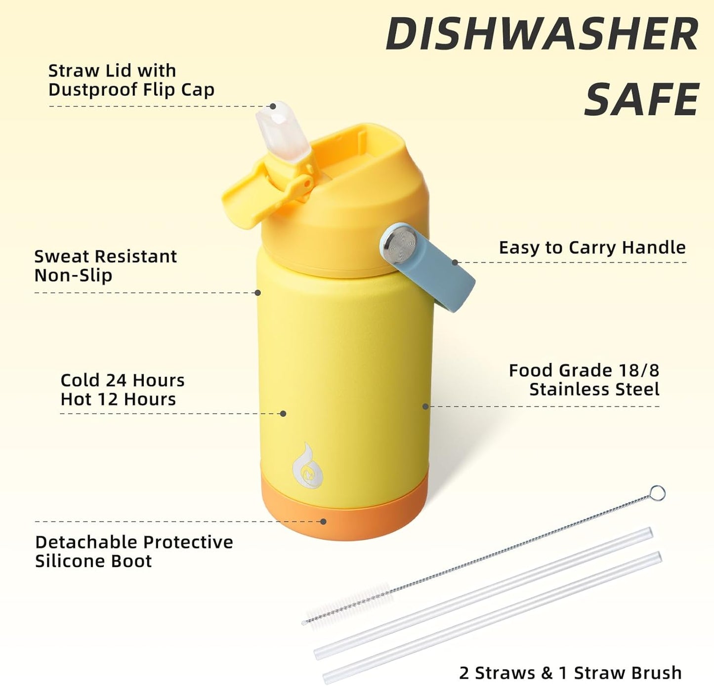 BJPKPK Insulated Water Bottle with Straw Lid, 18oz Thermo Water Bottles with Soft Nozzle, Flex Handle & Non-slip Boot, BPA Free Leak Proof Stainless Steel Metal Thermo, Tumblers, Cups,Sea Salt