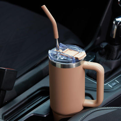 40 oz Tumbler with Handle and Straw Lid,Insulated Reusable Stainless Steel Water Bottle Travel Mug，Cupholder Friendly Double Wall Vacuum Sealed Cup (Black)