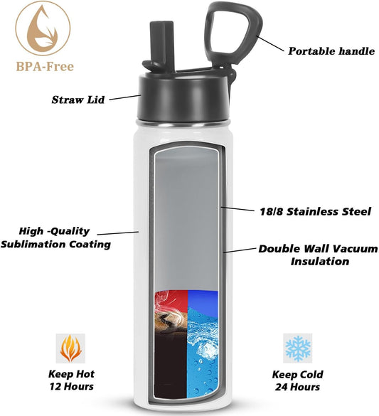 Draheri Sublimation Sports Water Bottle blanks, 22 Oz Sublimation Tumblers, Double Wall Stainless Steel Sports Water Bottle Flask with Portable Handle, Individually Boxed (8 Pack)