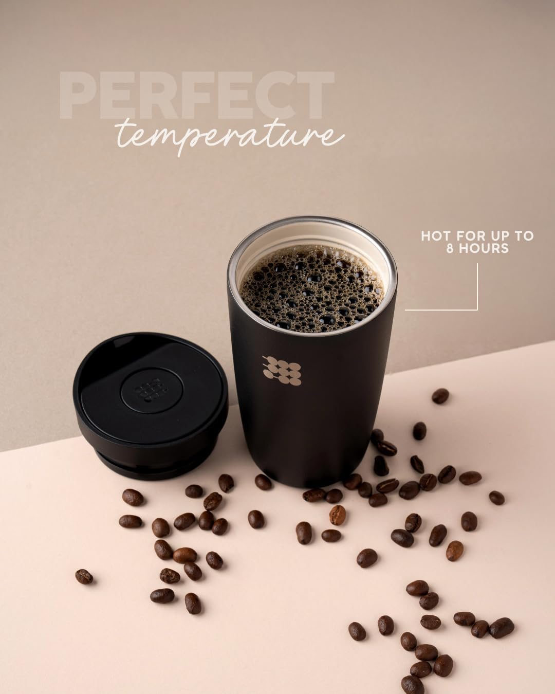 Cubitt Coffee Mug 12oz – Smart Lid, Ceramic Interior, Leak-Proof, Stainless Steel, Sand
