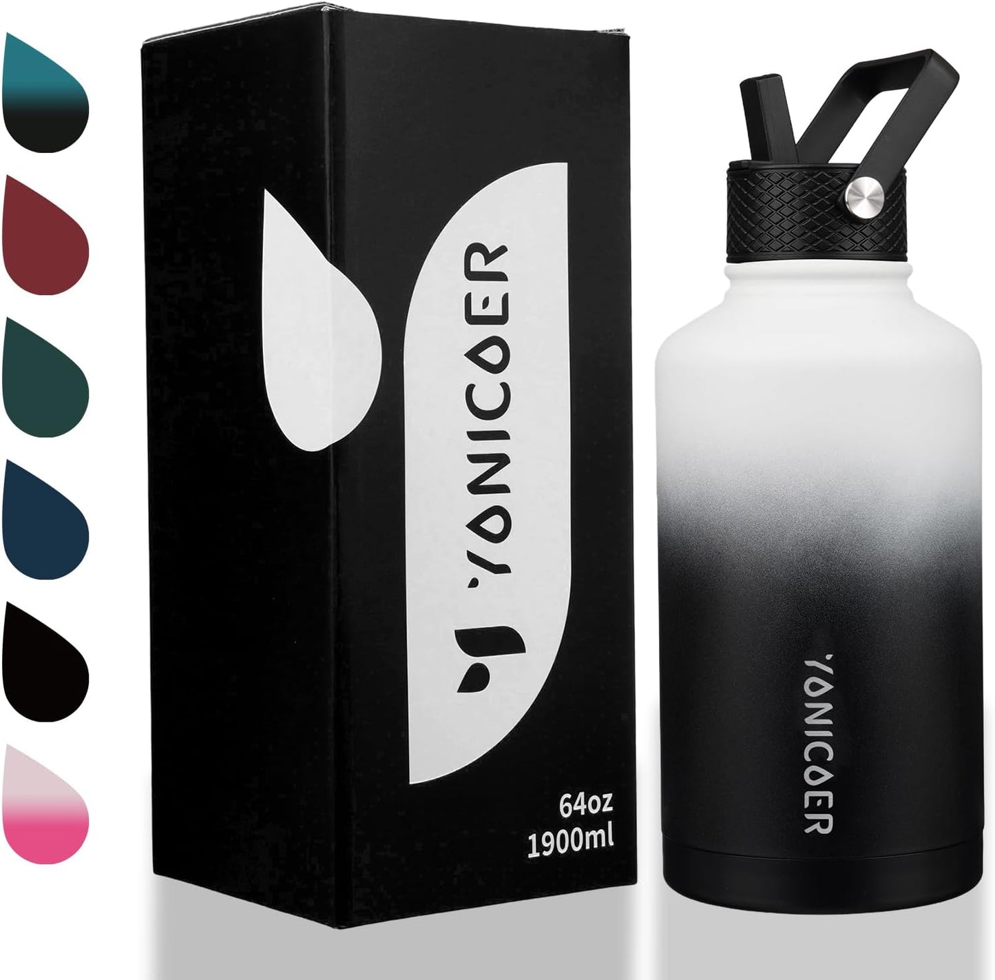 Insulated Water Bottle 40oz,Triple Wall Vacuum Stainless Steel(Dishwasher Safe),Leak Proof & Non-BPA,Flask Jug with Paracord Handle & Straw Spout Lids Sports Cherry Blossom