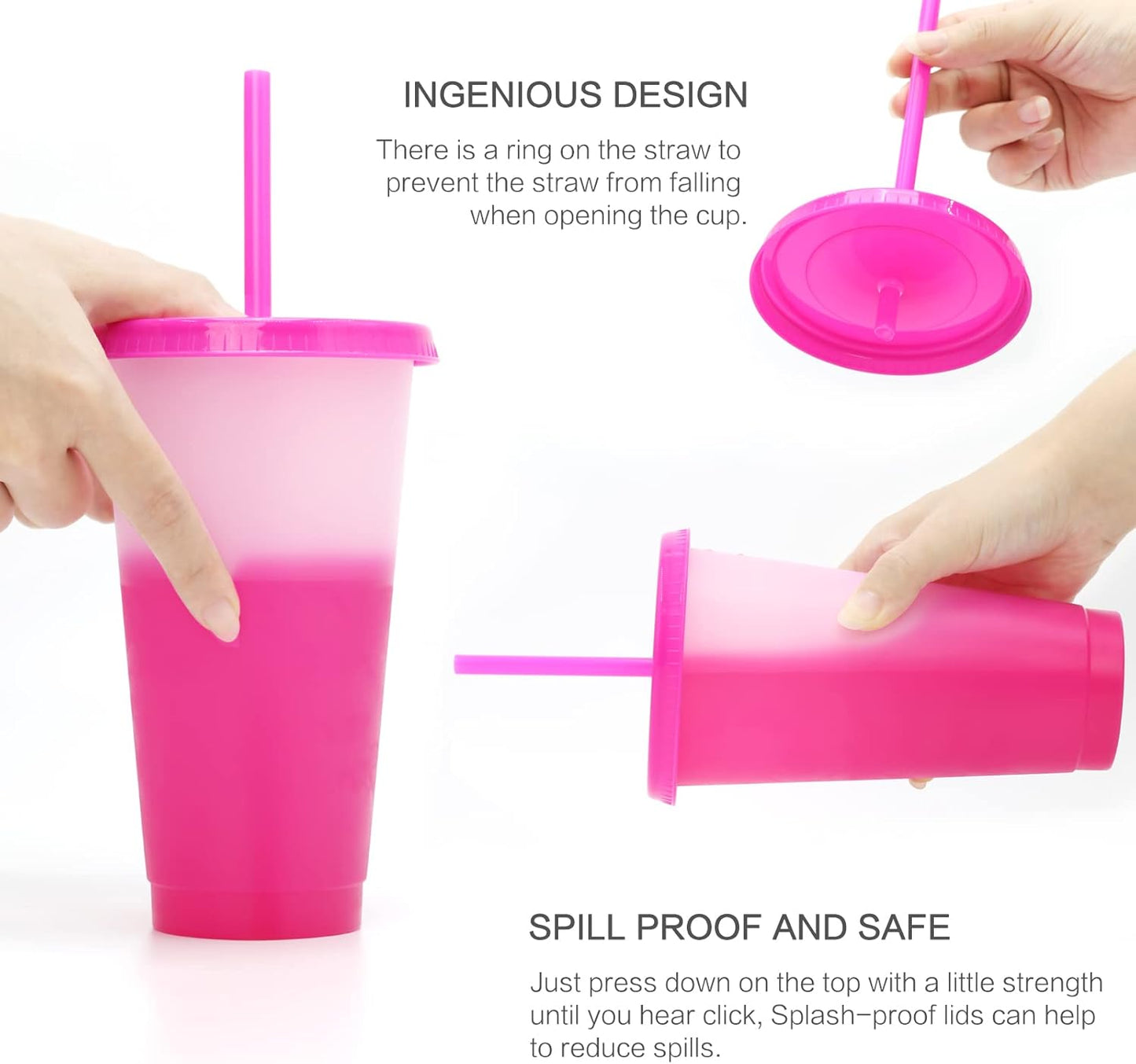 FIEKEICC Color Changing Cups with Lids and Straws,7Pcs 24oz Color Changing Tumblers,Reusable plastic tumblers with lids and straw Party Funny Tumbler Ice Cold Drinking Cup for Kids & Adults