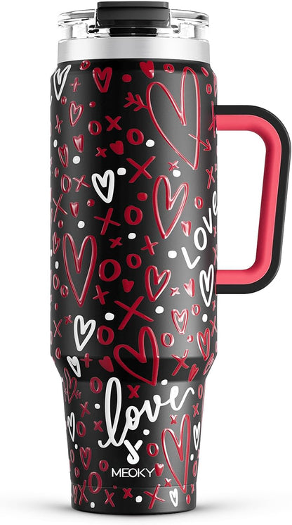 Meoky 32 oz Tumbler with Handle, Insulated Tumbler with Lid and Straw, Stainless Steel Travel Mug, Keeps Cold for 24 Hours, 100% Leak Proof, Fits in Car Cup Holder (Night)